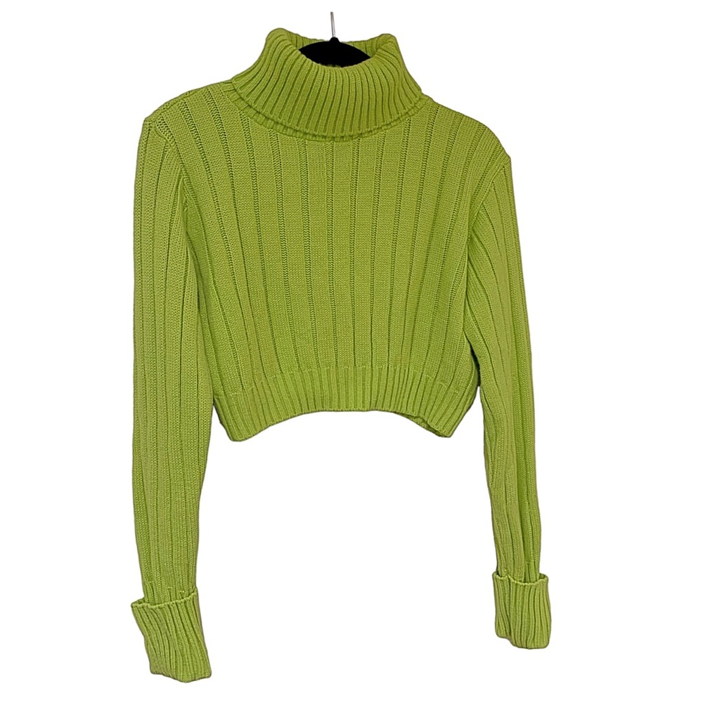 Rebellious Sweater Ribbed Detail Knitted Lemon Green Sweater  Size S